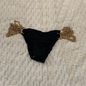 Beach Bunny Black Ball and Chain Bikini Bottom with Gold Chains, Size Small NWOT